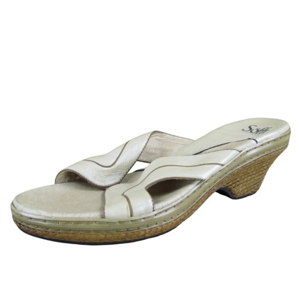 Sofft Leather Wedge Women Sandals Slides Comfort‎ Beige Size 11M